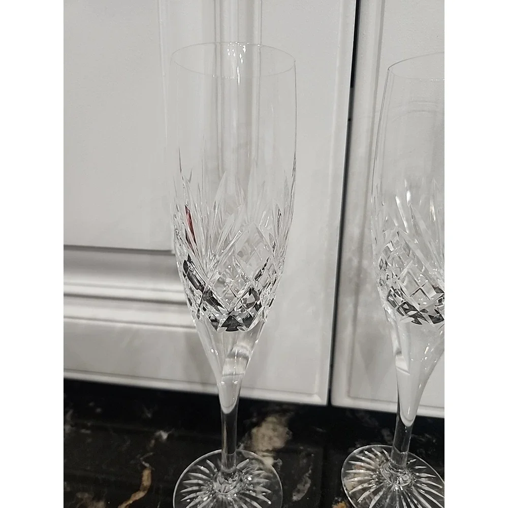 Set of 2 Royal Doulton Diamond Cut Crystal Champagne Flutes 8.5